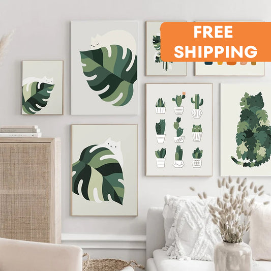 PLANT POSTER AND PRINT CANVAS PAINTING CAT