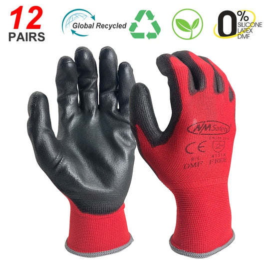 24Pieces/12 Pairs Black PU Industrial Work Glove